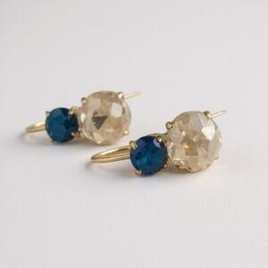 Anthropologie midnight blue and champagne crystal gold dangle earrings